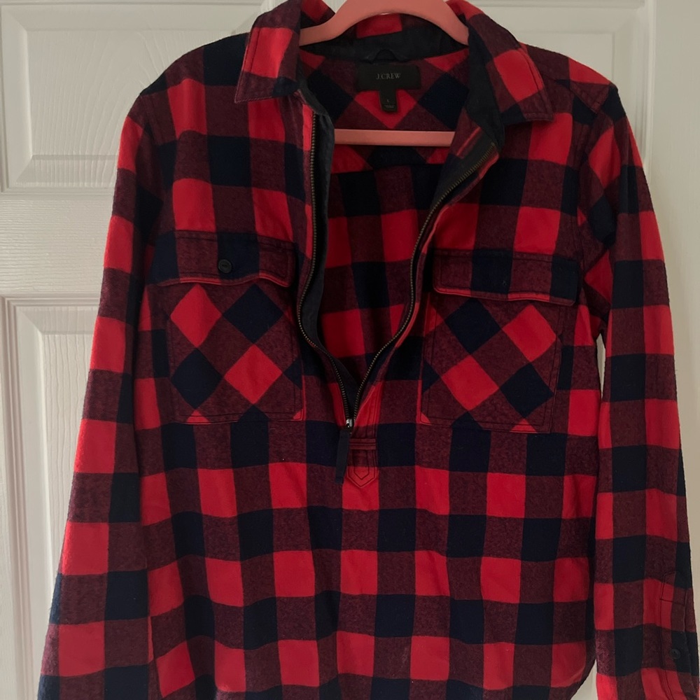 J.Crew navy and red Buffalo pattern pull over